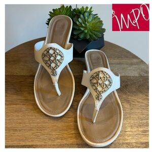 Impo White Leather Thong Sandal, Silver Detail